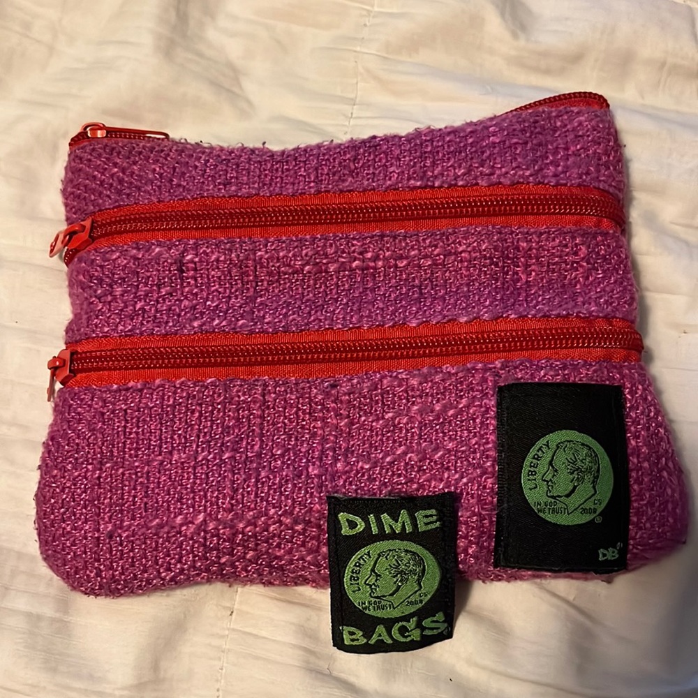 Medium Size Purple and Red Dime Bag Three Zippers